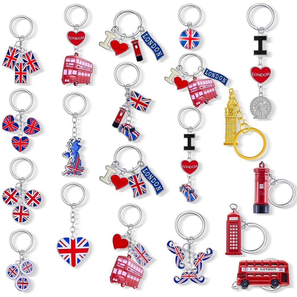 6236 20 Pcs London Souvenir Keychains Bulk British Gift Key Rings